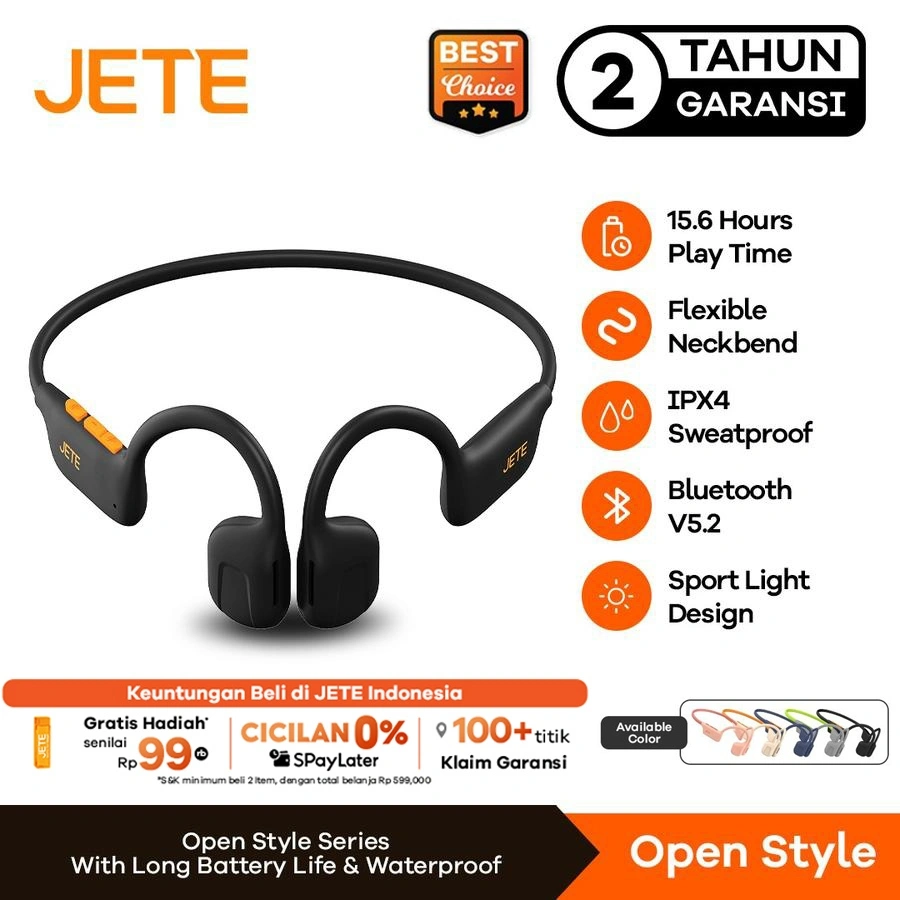 JETE Headset Open Style Running Open Ear Air Conduction IPX4 Sweatproof Wireless Earphone Sport Bluetooth Earbuds Olahraga Lari