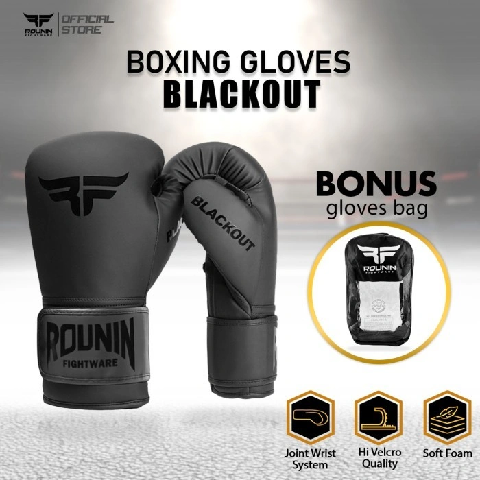 Boxing Glove Rounin Fightware, Sarung Tinju, Muay Thai Glove - Black Out Series
