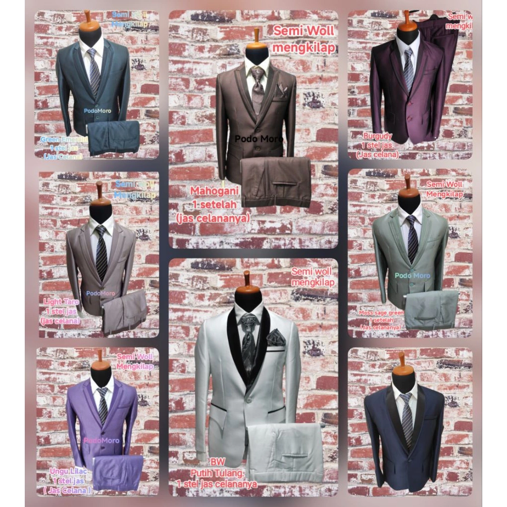 Podo Moro 1 stel Jas bahan semi woll kilap jas Burgundy jas wine jas BW jas putih tulang jas natural jas Mahogani jas Biru tua pengantin jas nikah jas pernikahan jas akat nikah jas kawin jas slim fit jas cod jas murah jas almamater jas blezer jas Kekinian