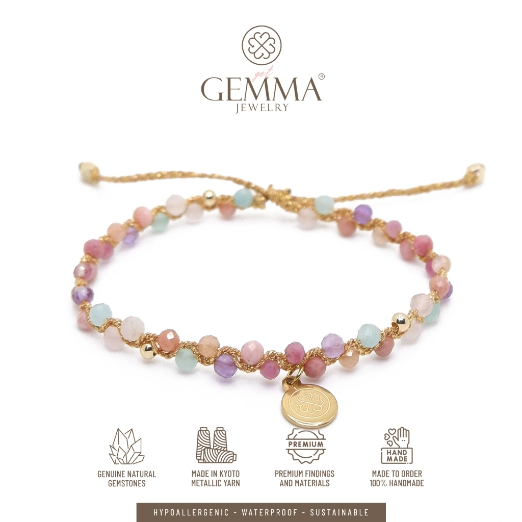 Gemma Jewelry - Chevron Selflove Gemstone Bracelet | Gemstones & Anti Karat 14K Gold Plated | Gelang Batu Alam Asli | Handmade