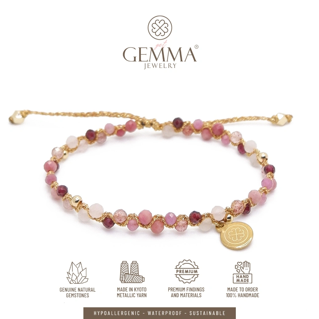 Gemma Jewelry - Chevron Love Gemstone Bracelet | Anti Karat 14K Gold Plated & 5 Gemstones | Gelang Batu Alam Asli | Get Gemma Jewelry