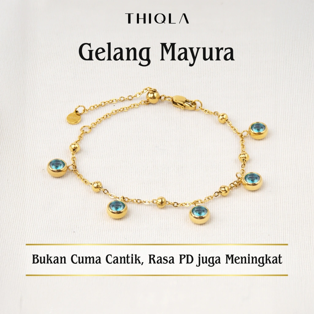 THIQLA - Gelang Tangan MAYURA - Gelang Permata Biru Dilapisi Lapisan Emas Asli 18K Garansi SEUMUR HIDUP untuk Gelang Anti Karat, Anti Hitam - Aksesoris Perhiasan Stainless Steel 316L