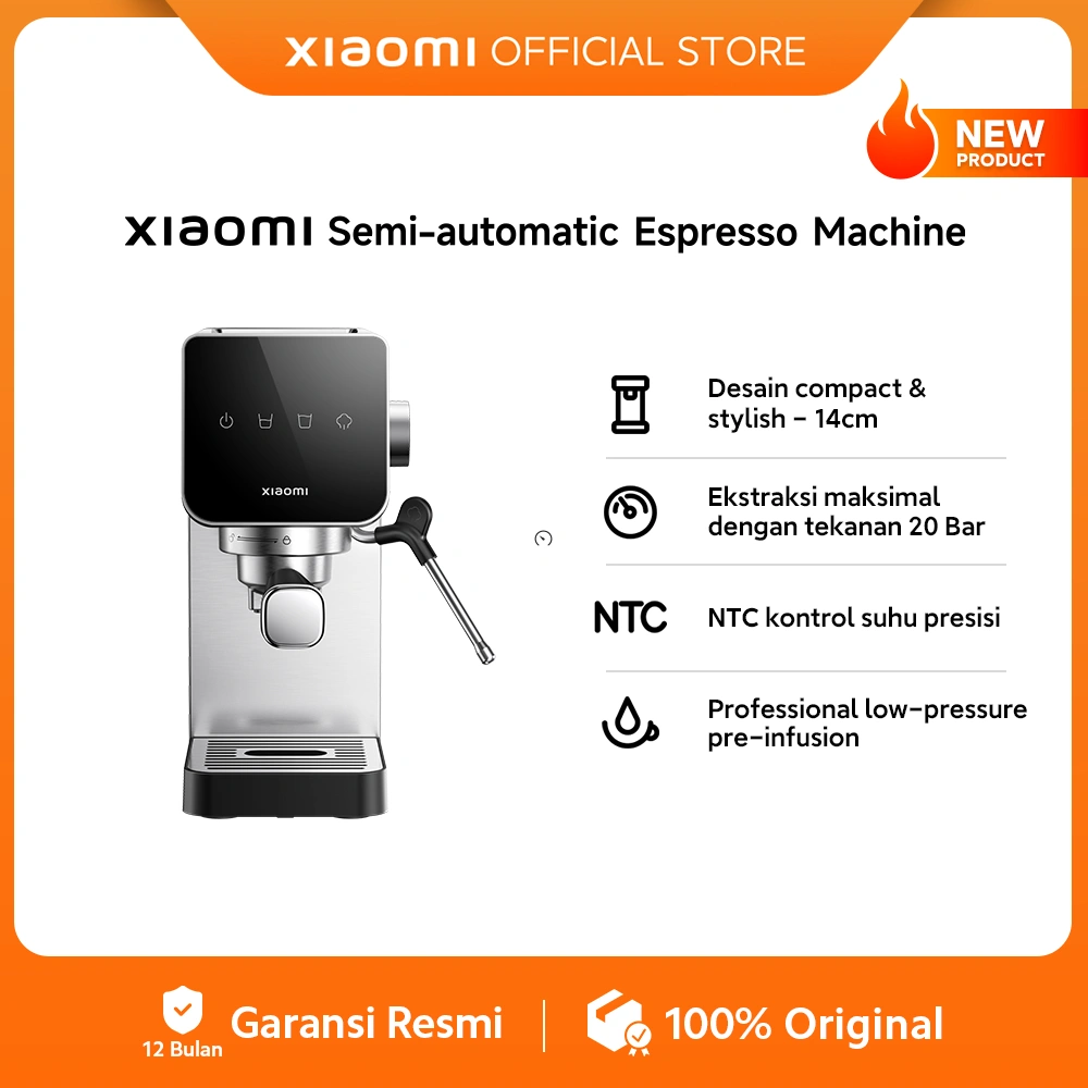 Xiaomi Semi-automatic Espresso coffee Machine | Mesin Kopi Espresso | Desain compact stylish | Ekstrasi Maksimal Tekanan 20 Bar | NTC Kontrol suhu presisi | Low-pressure infusion [Official Store]