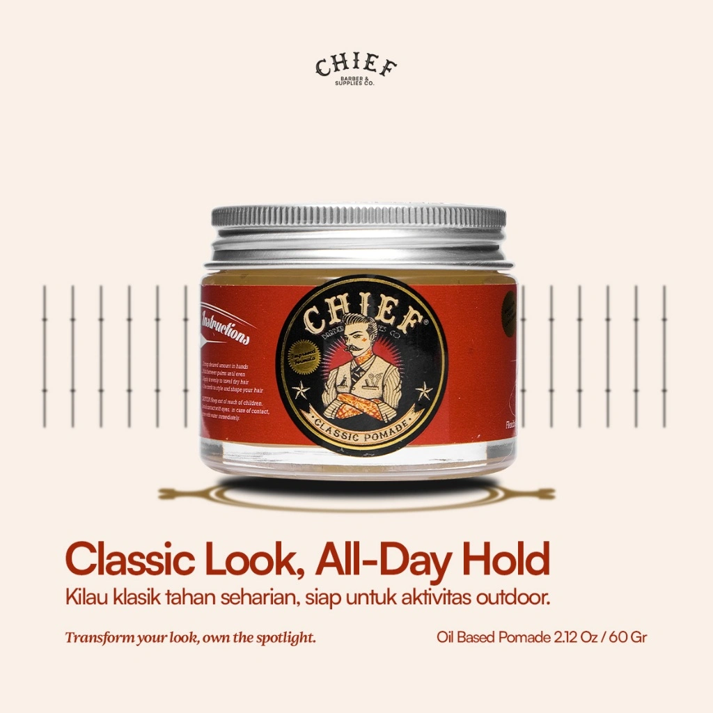Chief Classic Pomade 60 gr – Tampilan berkilau dan Hold Seharian dengan Aroma Vanilla – Olive Oil & Zea Mays Starch – Rambut Styling Pria