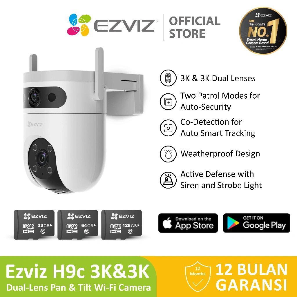 Ezviz H9c Dual-Lens 3K 5MP Smart Home Wifi Pan Tilt IP Camera CCTV Outdoor w/SD Card 32/64/128GB