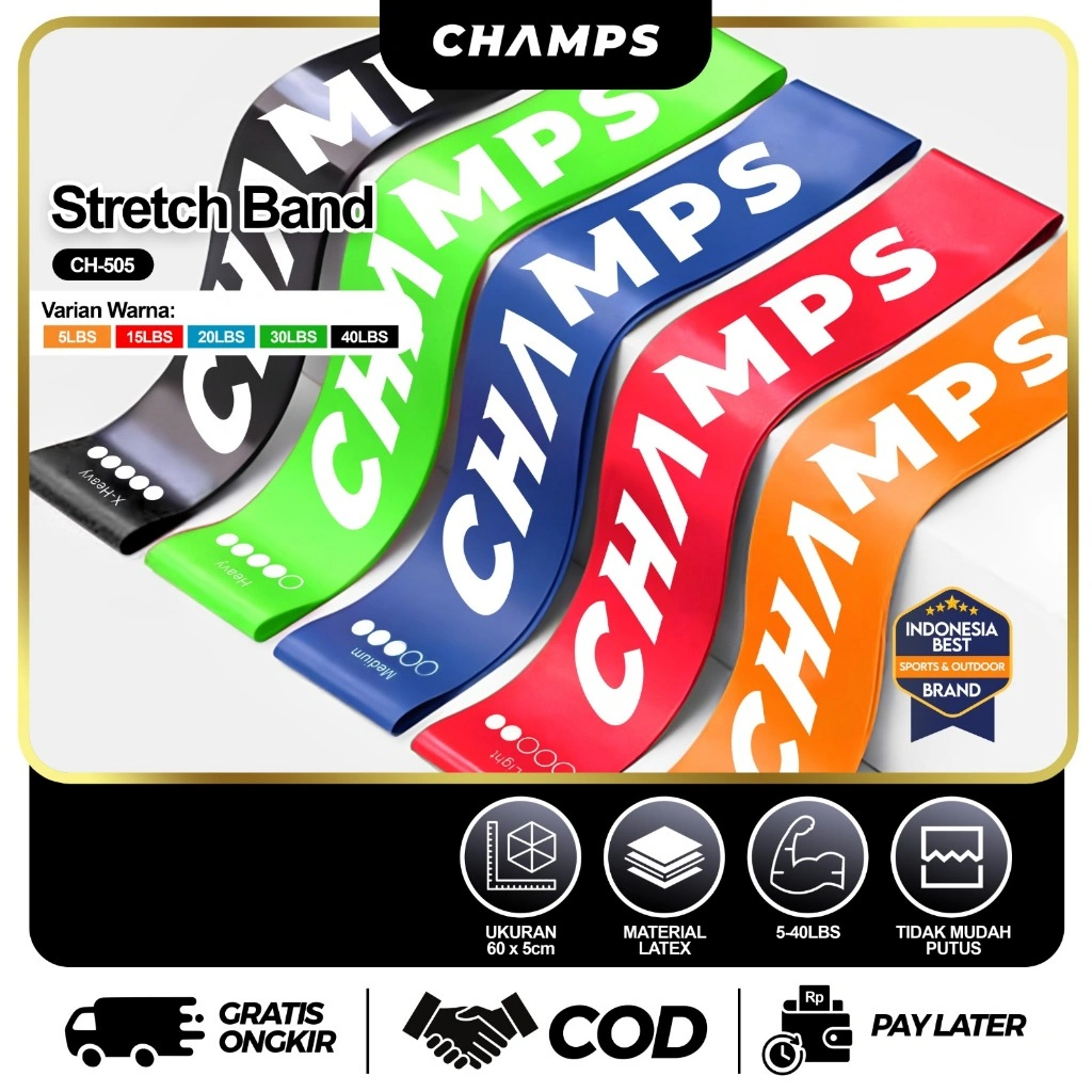 CHAMPS Short Resistance Band 5 in 1 – Karet Elastis Pendek Olahraga Gym Senam Fitness Murah CH-505