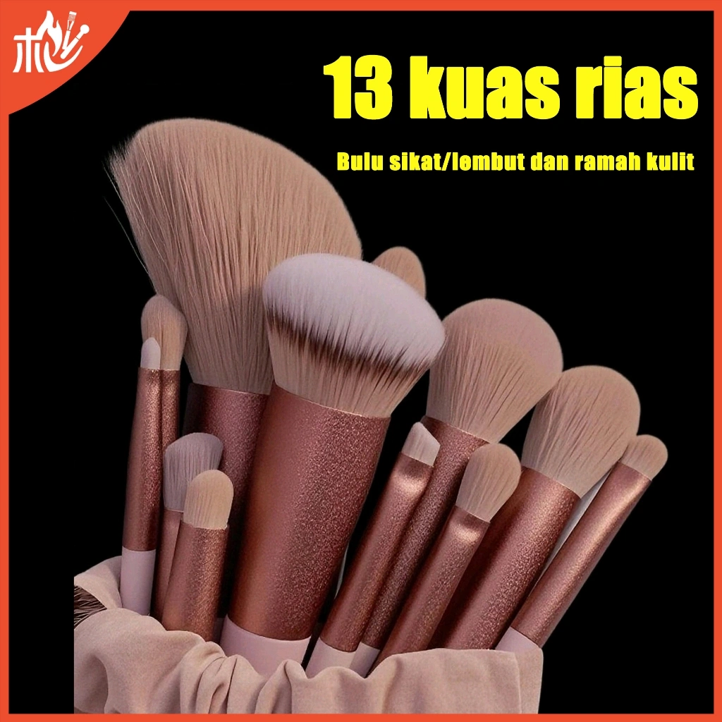 *COD*  kuas rias/Set kuas makeup isi 13/kuas eyeshadow dan kuas blush/set kuas makeup dengan kantong