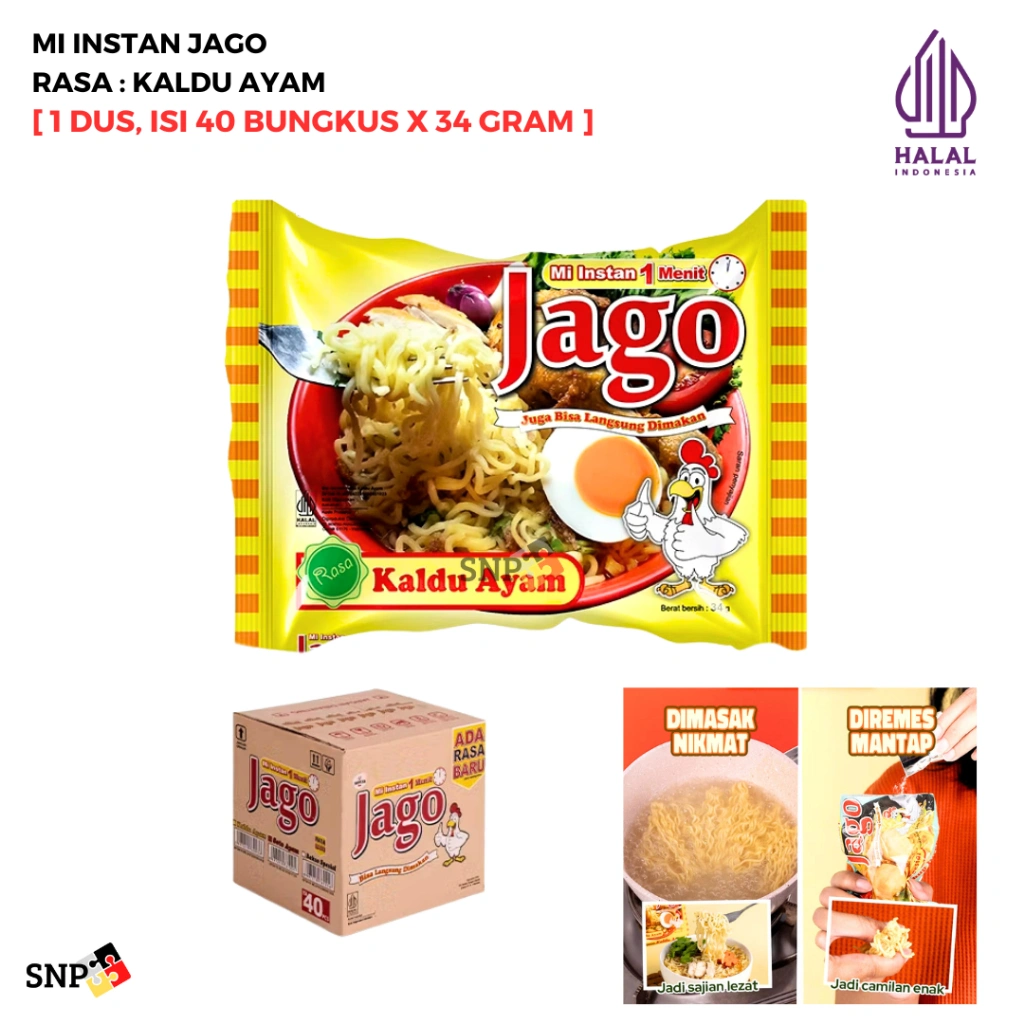 Jago Mie Instan 34 Gram [1 Dus, Isi 40 Bgks]