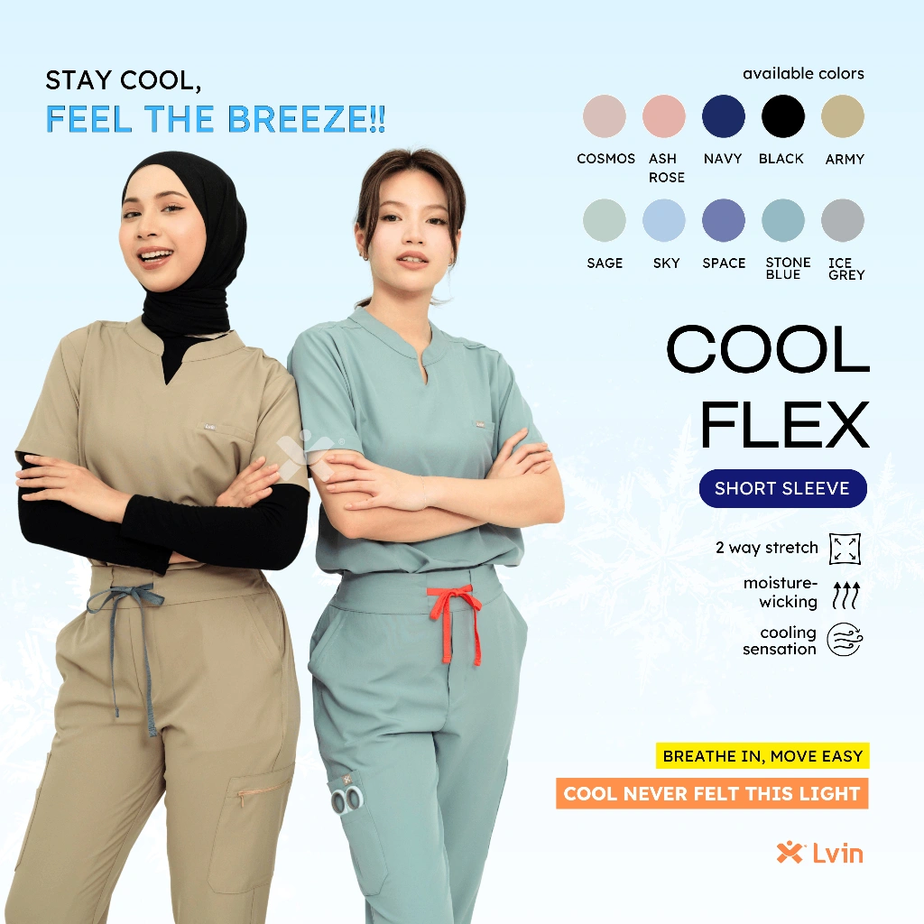 [ Lvin ]  COOL FLEX SCRUB - Baju OKA Shanghai / Baju Jaga / Set Baju Celana Jaga Oka / Dokter Lengan Pendek / Baju OK / Baju Scrub