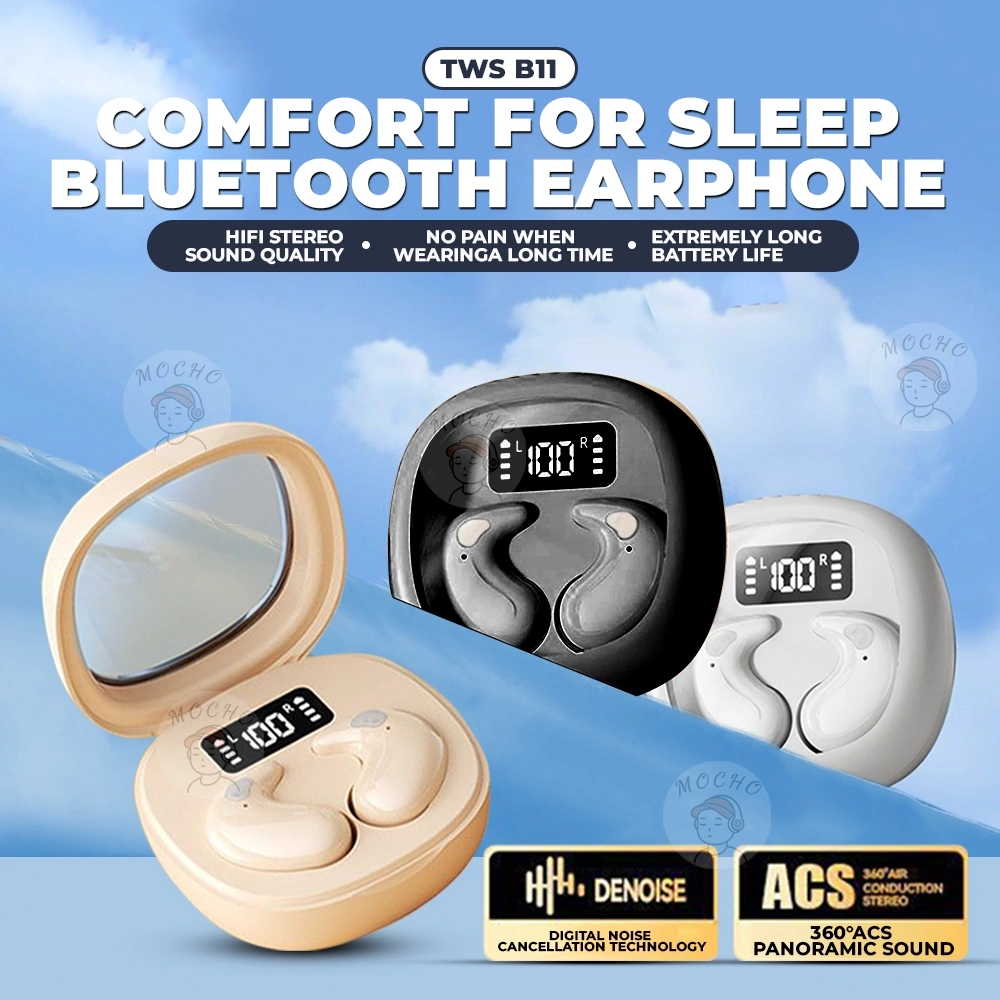 Mochoe COD B11 Headset Bluetooth Sleeping Earphone 5.4 True Wireless With Mic Button Control Sleep TWS Noise Reduction Waterproof