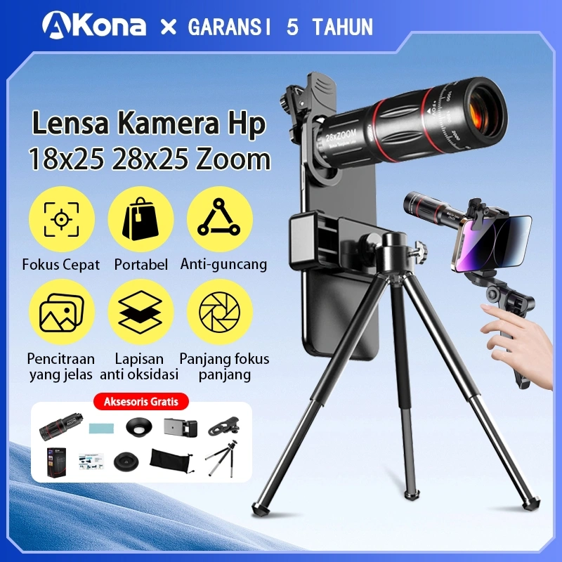 Akona Lensa Kamera Hp Apexel 28x Zoom Paduan Aluminium Lensa Tele Zoom Hp 18x25 (Dengan Tripod)