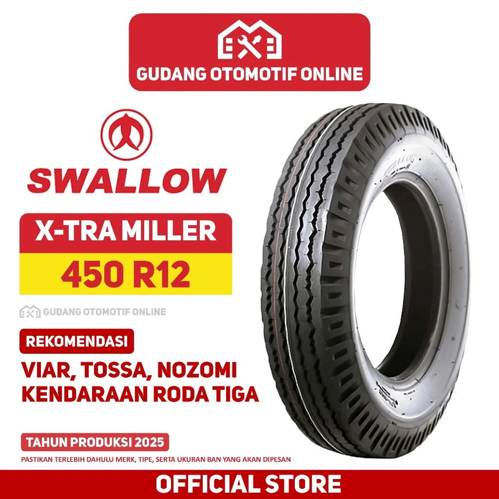 BAN SWALLOW XTRAMILLER 450 R12 BAN TOSSA VIAR RODA TIGA BAN BIAS STANDARD RODA TIGA MOBIL MUATAN ANGKUTAN 450 12 / 4.50 - 12