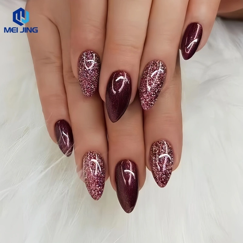 Kuku Palsu + lem Nail Art Wisuda Nikahan Sekolah Merah Aesthetic Lengkap 24pcs W1061