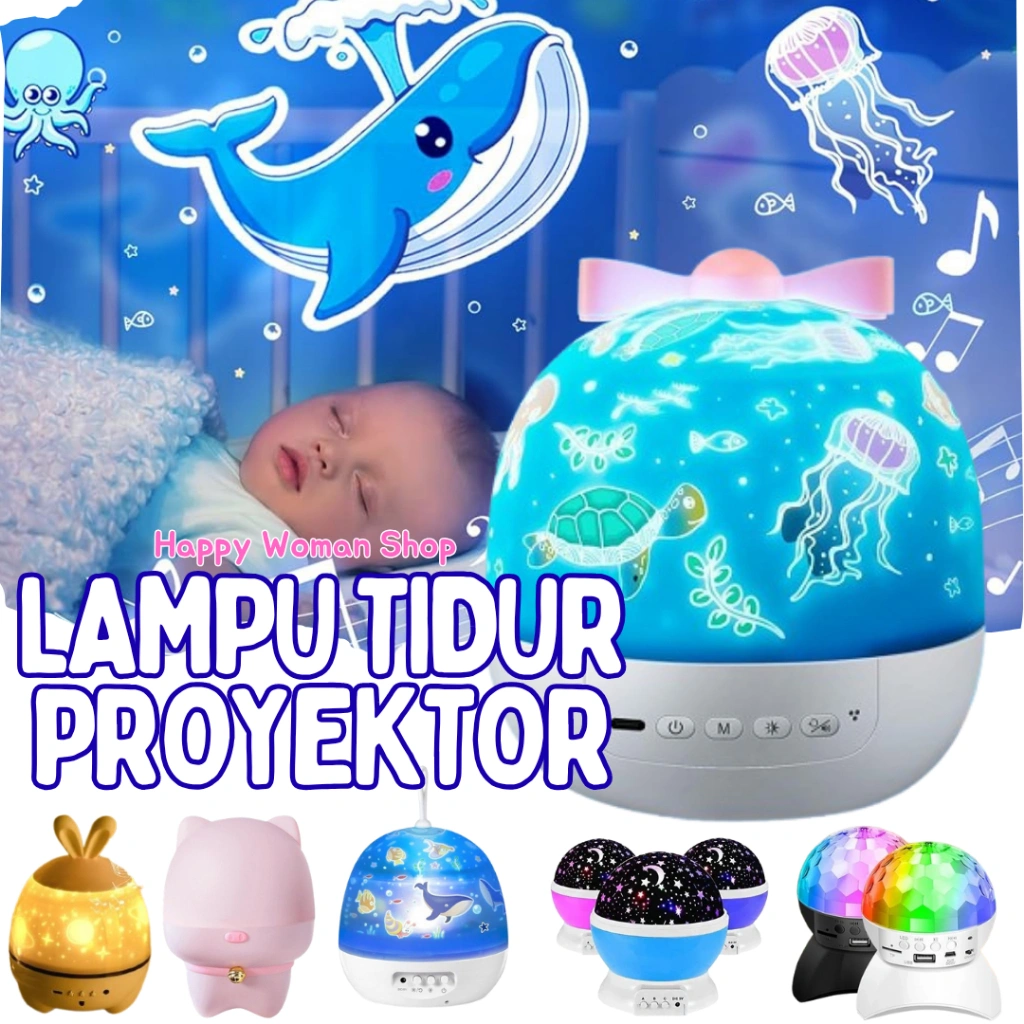 Lampu Tidur Malam Proyektor Kamar Anak Bulan Bintang Star Moon Ocean Romantic Galaxy / Night Lamp Music Lampu Tidur Musik Hias Kamar