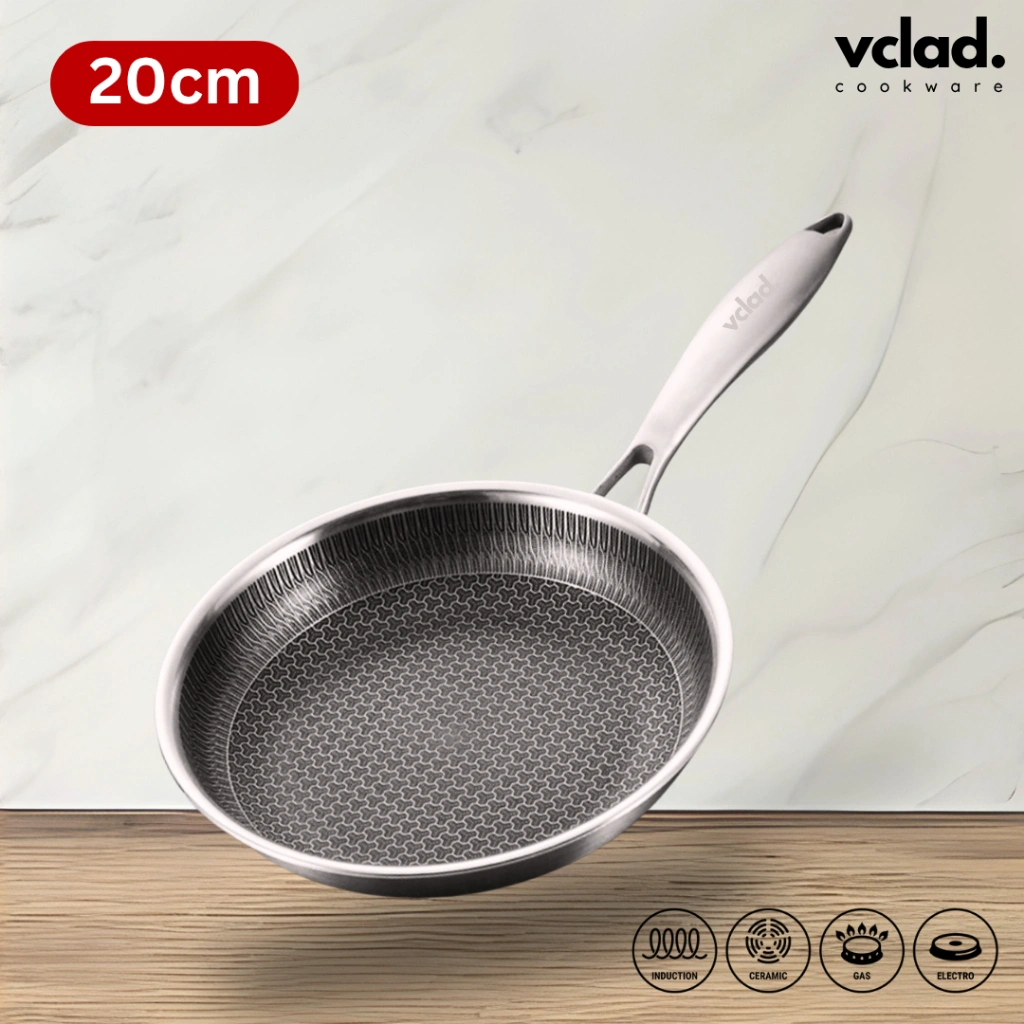 VCLAD Fry Pan 20cm Stainless Steel SUS 316 Hybrid Hexagonal