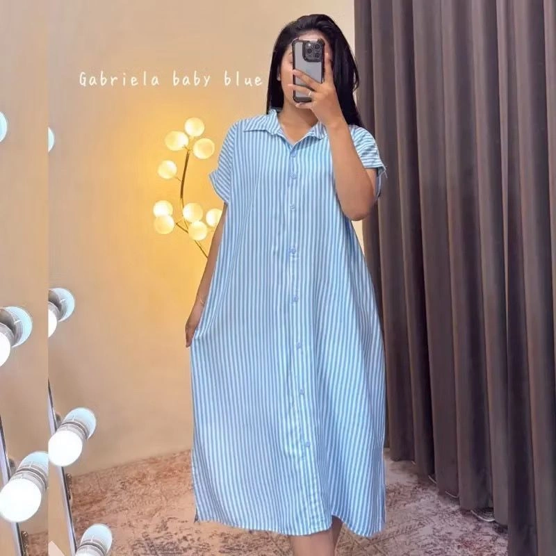 RD FASHION - Daster Gabriela Busui Bumil Friendly /Oversize Dress Kemeja Maudy Midi Daily