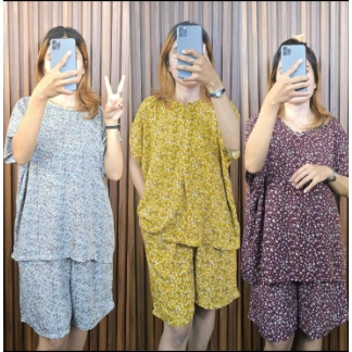 Paket Hemat 3 Pcs Setelan Celana Pendek Bahan Rayon Home Wear Ld 120 dan 140