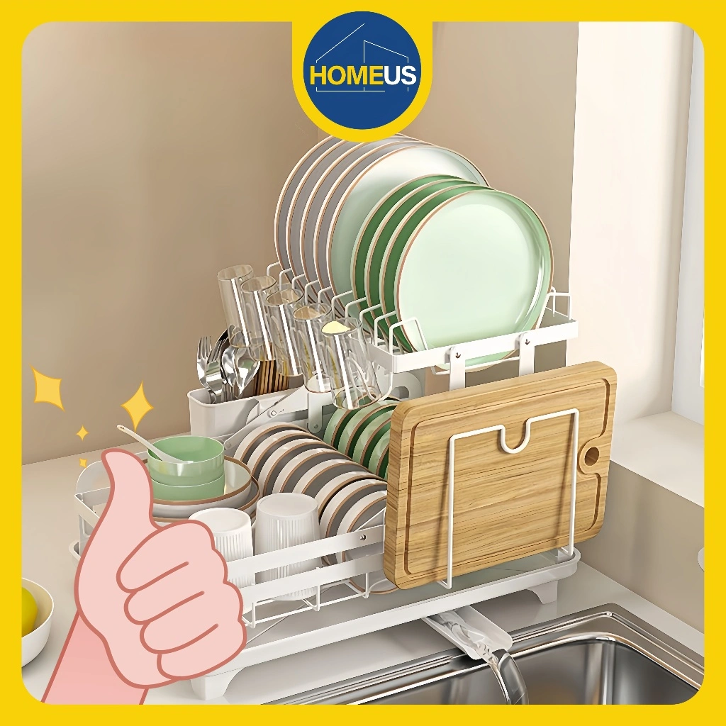 Homeus Rak Piring Rak Cuci Piring Penyimpanan Dapur Stainless Steel Muat Mangkuk Dan Piring