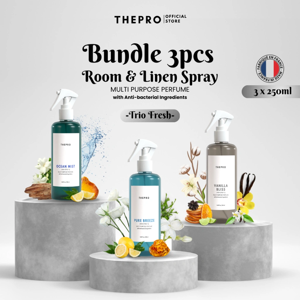 [PAKET ISI 3] THEPRO Room & Linen Spray - Multi Purpose Perfume Pengharum Ruangan & Kain Anti Bakteri, Parfum Mewah Tahan Lama