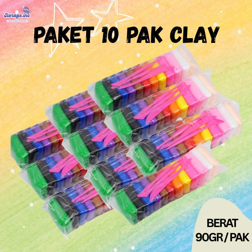 Paket 10 Pak Clay Polymer Isi 12 Pcs Mainan Lilin Plastisin Clay Anak Clay Polymer Super Light