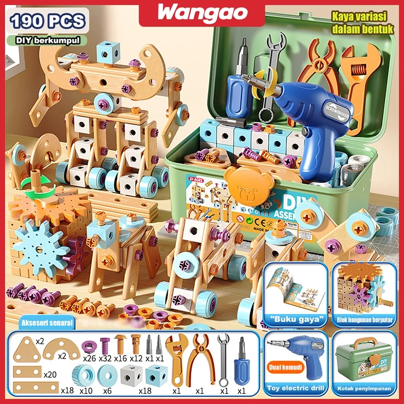 WANGAO Mainan Edukasi Bor Listrik Tool Box Alat Perbaikan Simulasi Pembongkaran Dan Mainan DIY