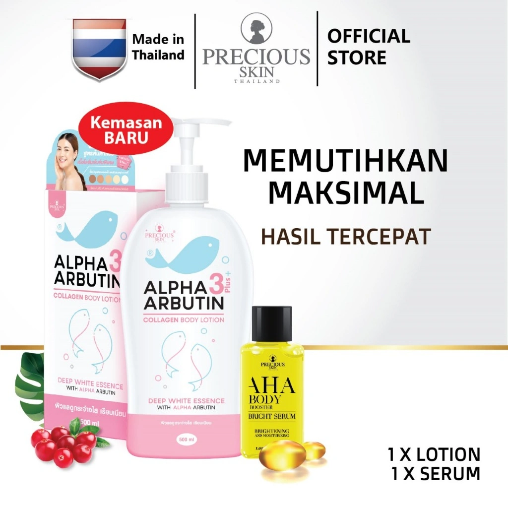 Precious Skin Thailand Alpha Arbutin 2 In 1 AHA Serum Booster Set / Lotion / Serum / AHA Whitening