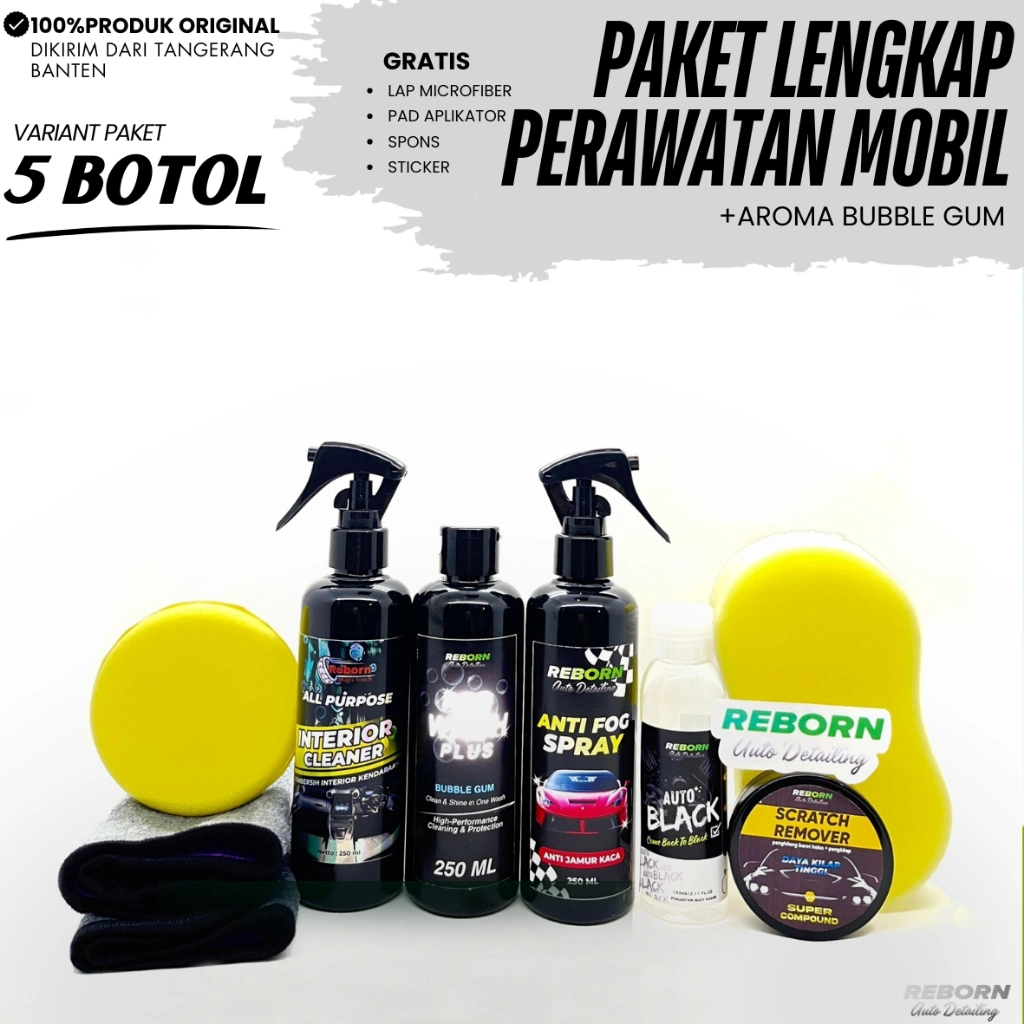 REBORN - Paket Lengkap Perawatan Mobil 5 BOTOL Interior & Exterior Car