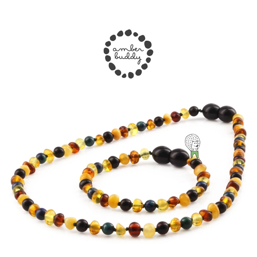 Amber Buddy | LE467 V2 Kalung & Gelang Bayi Baltic Amber kombinasi Azurite stone. 32cm & 14cm