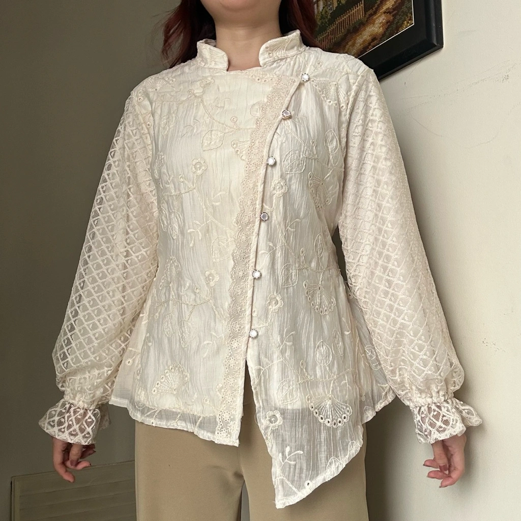 Ismaya Top kemeja atasan blouse wanita kerja atasan tensel katun brokat bordir korean style by Biel the Label