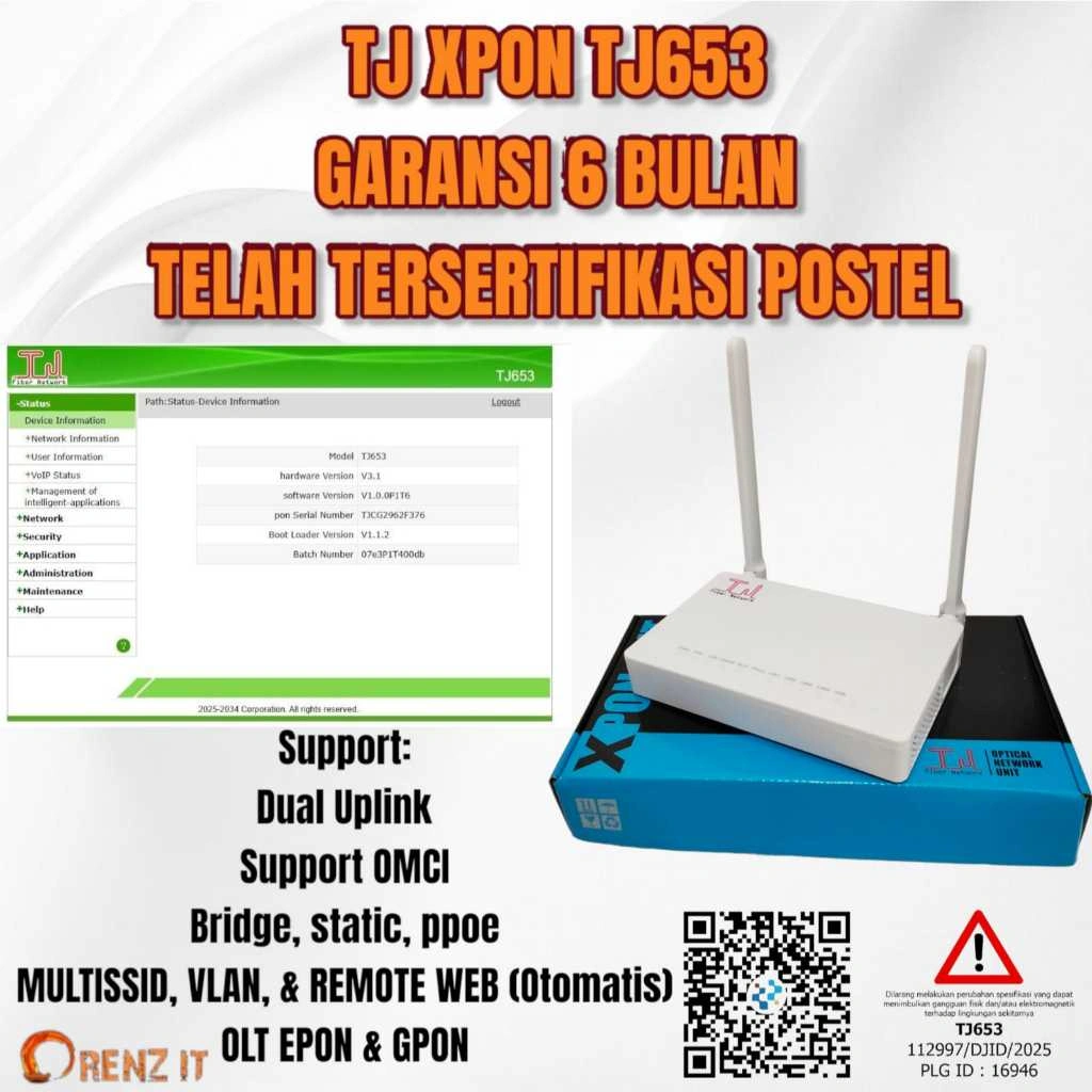 TJ XPON EPON GPON TJ653 DUAL UPLINK POSTEL, bukan ZTE F663NV3A