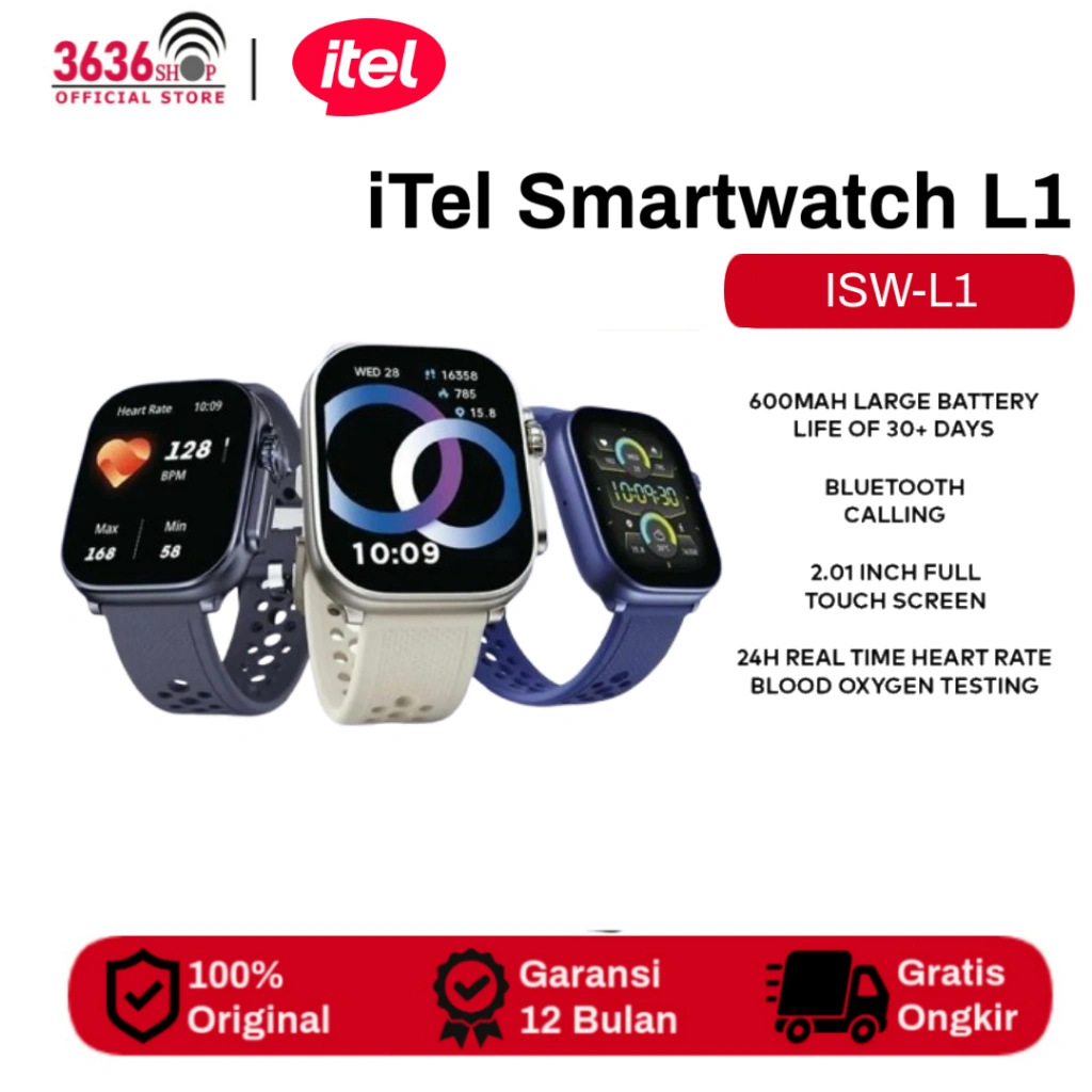 iTel Smartwatch ISW L1 2.01 HD Touch Screen Bluetooth Calling 30+ Days Battery 24H Heart Rate Monitor IP68 Waterproof smart watch