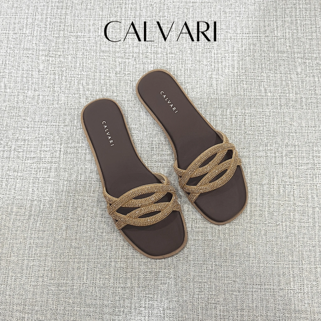 CALVARI - LUCIA Sandal Wanita Korea Teplek Casual Kekinian Size 36 - 40 Sendal Flat Cewek Kasual