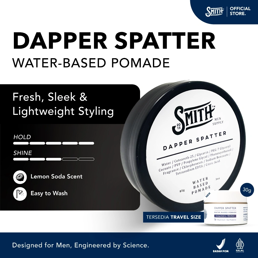 Smith Men Supply - Pomade Water Based Dapper Spatter 85gr | Pomade Rambut Pria | Minyak Rambut Pria | Pomade Waterbased | Pomed Rambut Pria | Pomade Rambut | Minyak Rambut | Pomade Rambut Pria Wangi | Pomed