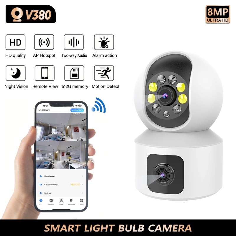 CCTV V380 pro Ip Camera mini Smart Indoor HD 1440P 8MP PTZ Kamera 360° Lihat Kamera Pelacakan