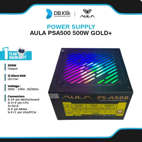 Power Supply Aula PSA500 500W Gold+ With Fan RGB - Psu Aula PS-A500