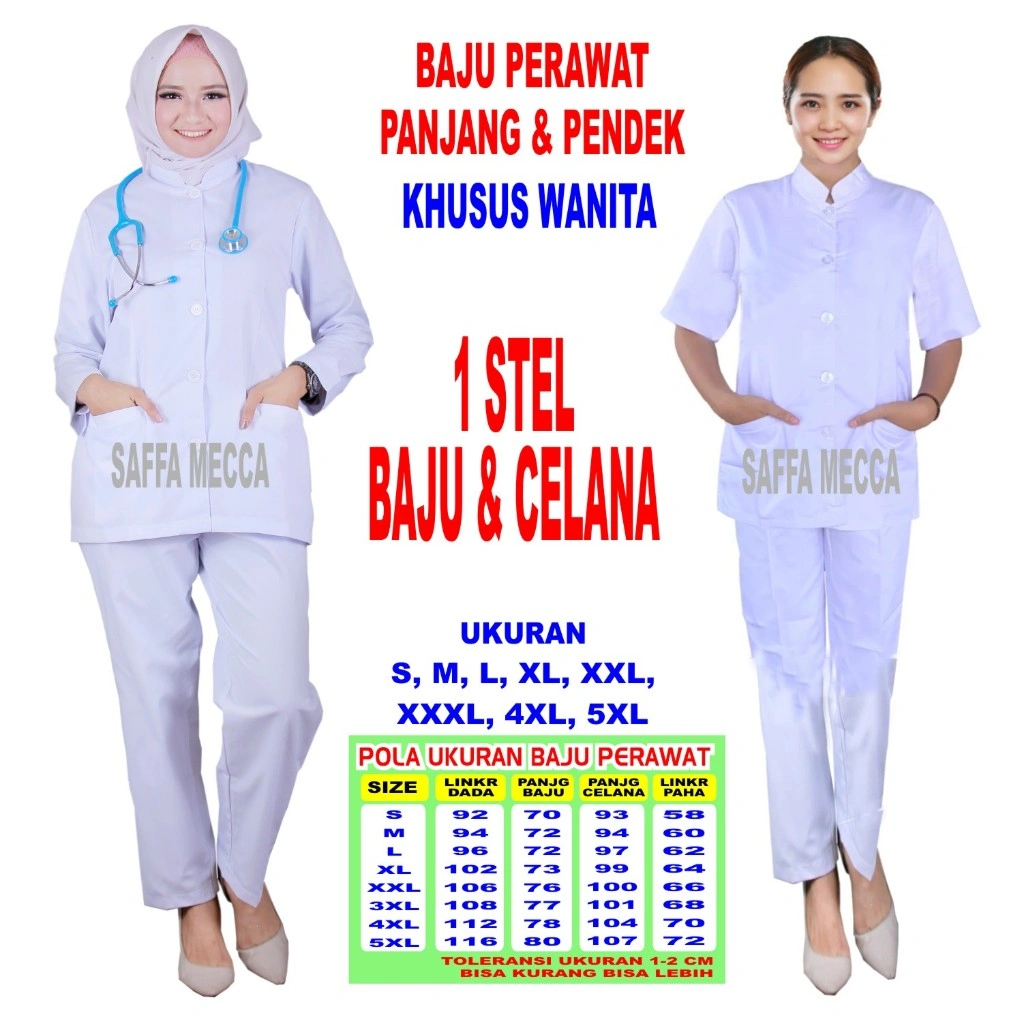 Baju Perawat Lengan Panjang dan Lengan Pendek Seragam Perawat Dokter Medis Bidan Nakes KUSUS WANITA