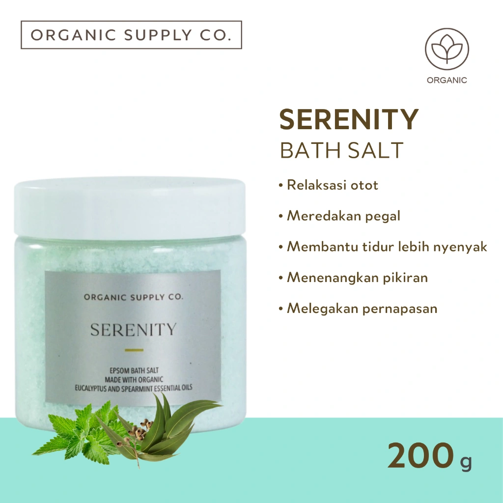 Serenity Bath Salt | Epsom Salt dengan Essential Oil Alami | Garam Berendam Aromaterapi untuk Calming, Relaksasi, Insomnia, Flu &  Batuk | Magnesium Sulfate USP | Dengan Eucalyptus & Spearmint | Organic Supply Co.