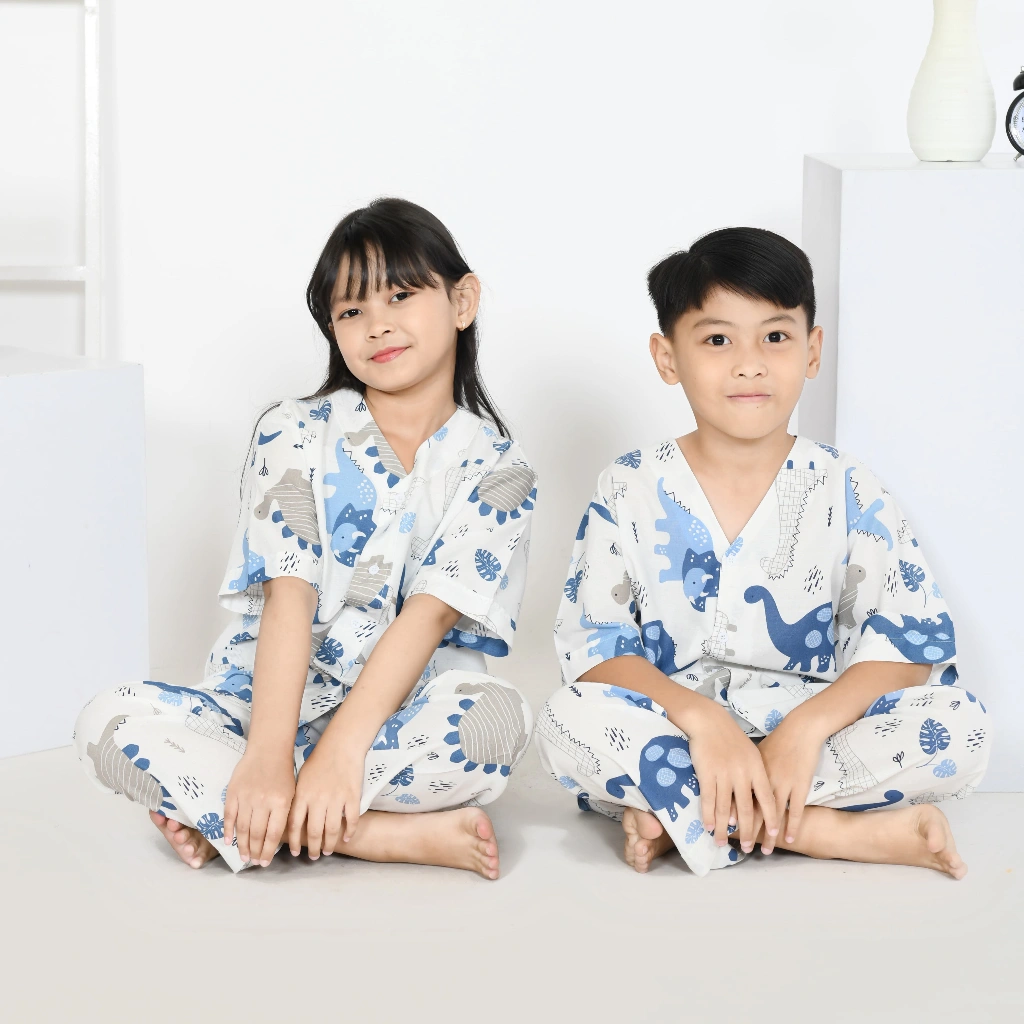 King Azlan Piyama Anak Unisex Motif Baby Dino White