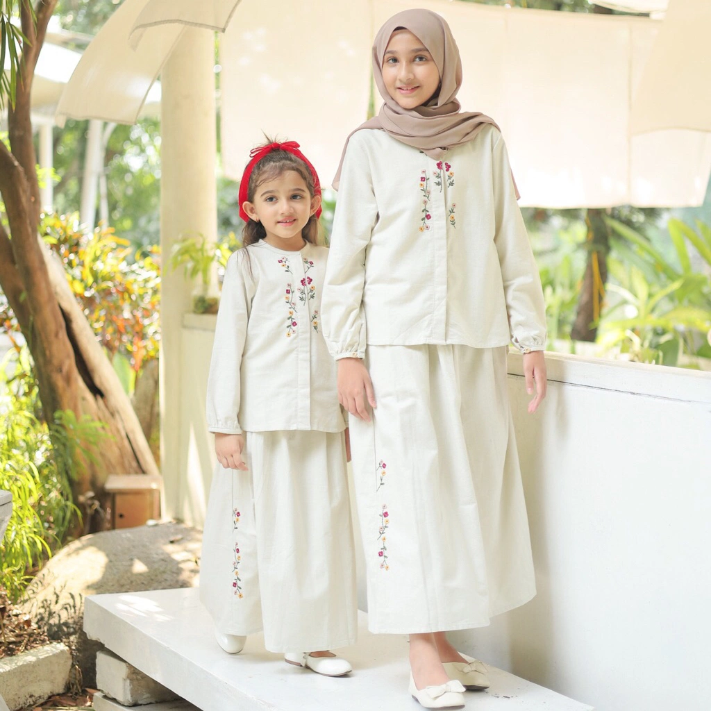Hande Ophelia Set Kemeja Rok Anak Remaja Tanggung Bordir Manual Bahan Linen