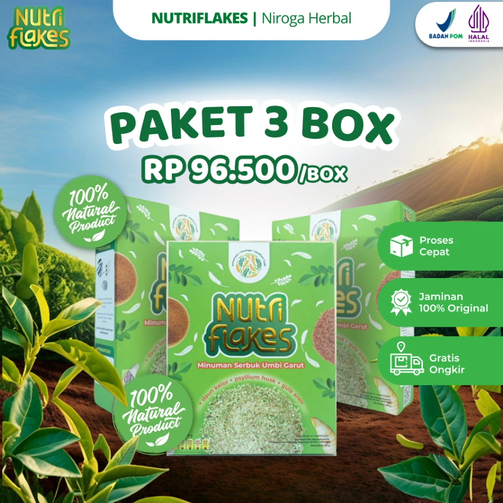 Nutriflakes Original Sereal Umbi Garut Rendah Kalori Mengatasi Asam Lambung Maag dan Gerd 3 Box