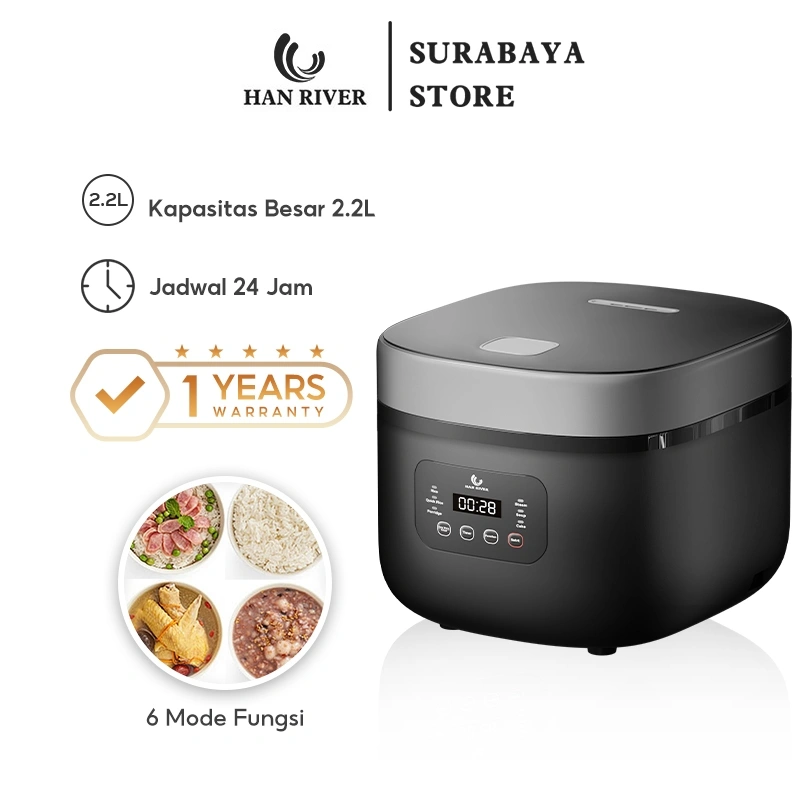 HAN RIVER Rice Cooker 2.2L Magic Com 6 Menu Masak Anti Lengket Smart Micro Processor Penanak Nasi Multifungsi Digital