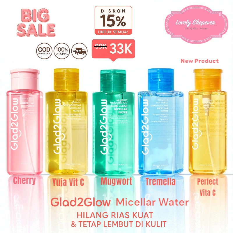 Glad2Glow G2G - VITAC VITA C Cherry Blossom Betaine Micellar Water 300ml 130ml | Tremella Panthenol Sensitive Care Micellar Water 300ml 130ml | Mugwort Slicylic Acid Acne Cleanser Micellar Water 300ml 130ml | Yuja Vitamin C Glow Boosting Micellar Water