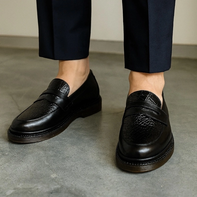 VICIMORA - CROCO Sepatu Pantofel Pria Formal Hitam Kulit Asli Model Loafers Slip On Vicimora Elegan Kerja Kantor