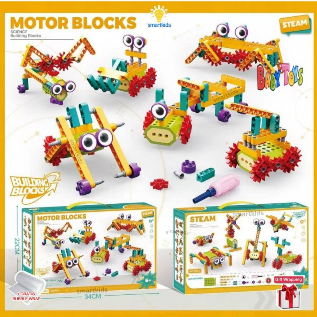 Mainan Edukasi Motor Gear Block Brick Robot STEM Bergerak Otomatis DIY Puzzle Susun Rakit Roda Gigi Motor Elektrik Sains Kreatif Imajinasi Logika Motorik