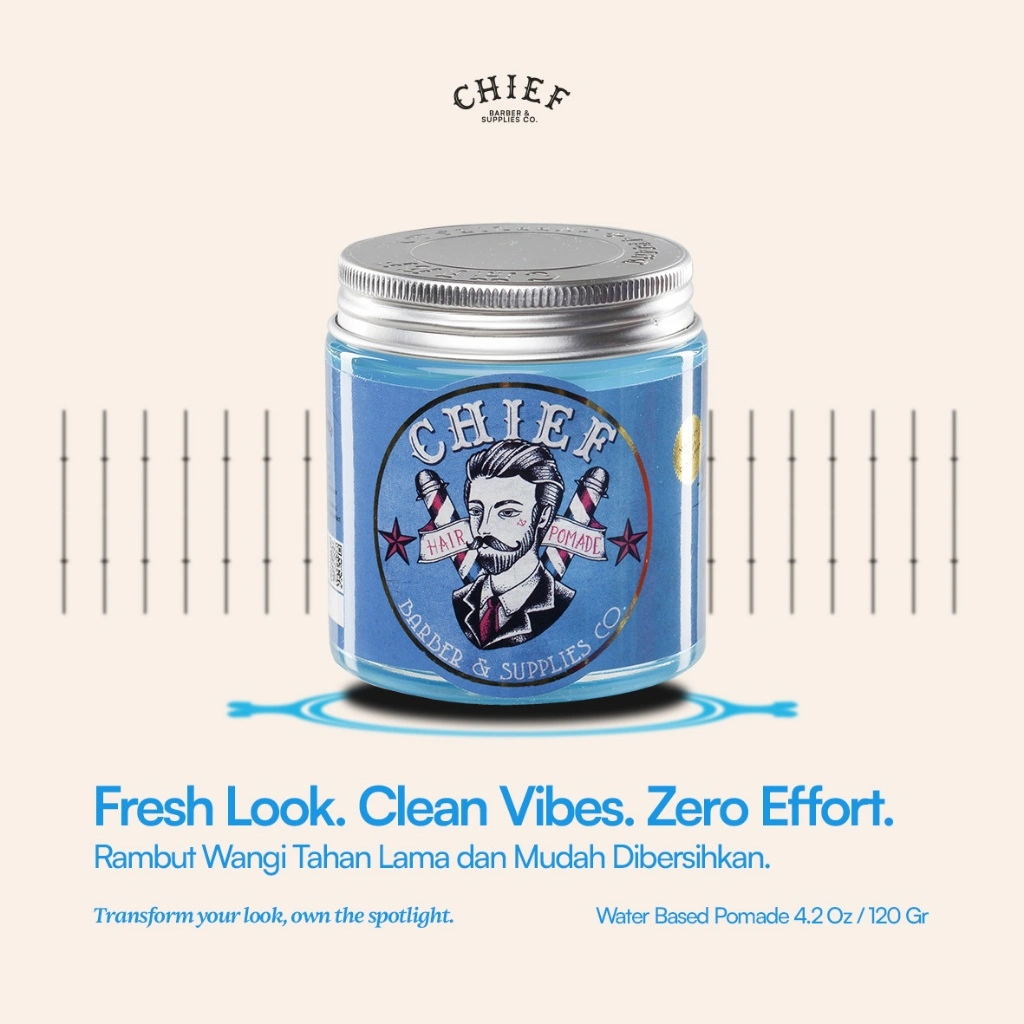 Chief Blue Pomade 120 gr – Praktis Saat Dibilas,Tampilan Segar, dan Rapih – Glycerin & Vitamin E – Rambut Styling Pria