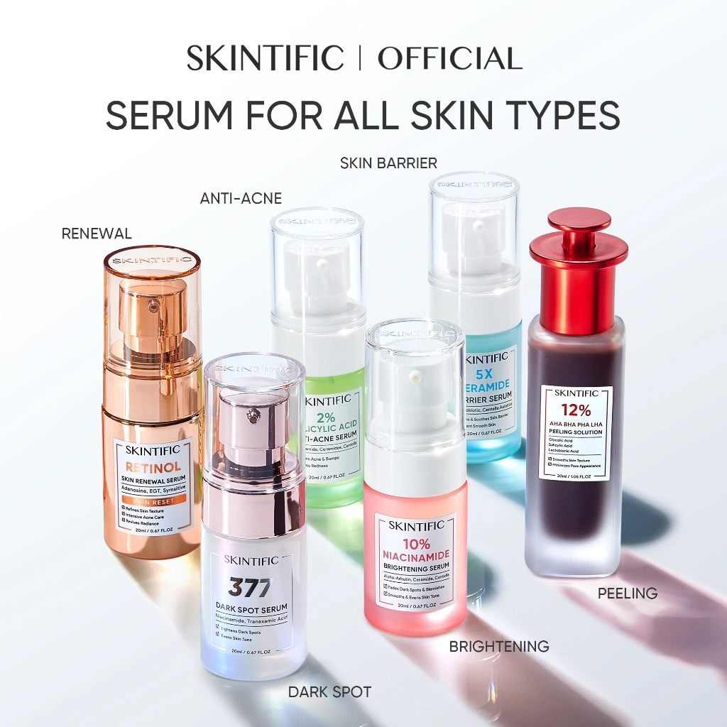 [SKINTIFIC AUTHORIZED] SERUM COLLECTION Facial Serum Glowing - Skincare Wajah 12% AHA BHA PHA LHA Peeling / Dark Spot Serum / Niacinamide Brightening Serum / Lactic Acid Skin Renewal Peeling Wajah / 5X Ceramide/ Retinol Anti Aging / Anti Acne /