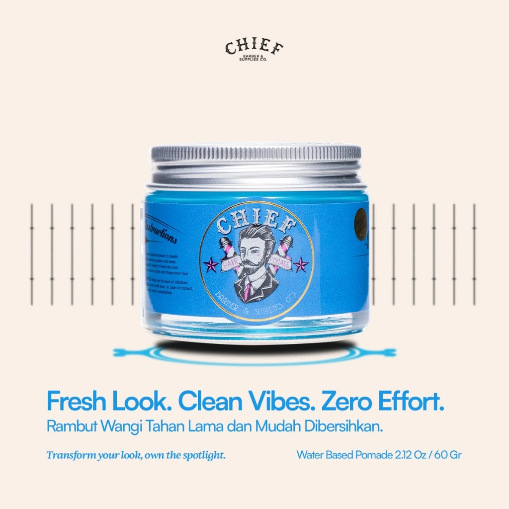 Chief Blue Pomade 60 gr – Praktis Saat Dibilas,Tampilan Segar, dan Rapih – Glycerin & Vitamin E – Rambut Styling Pria