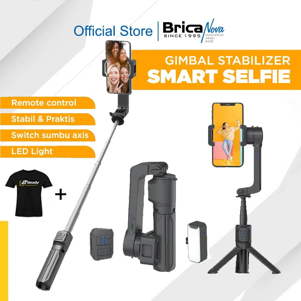 Brica B-Steady eQ - Selfie Smart Gimbal Stabilizer - Black - BSteady eQ - Bonus T-Shirt