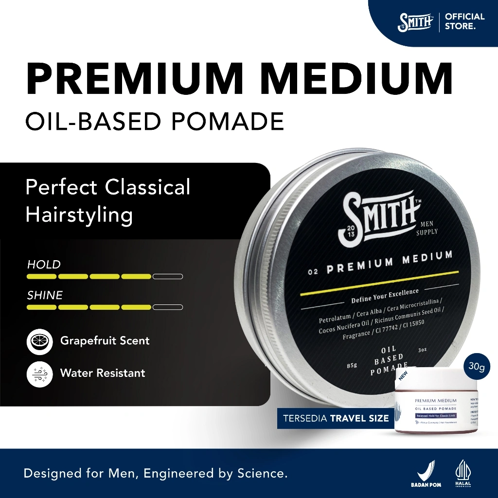 Smith Men Supply - Premium Medium Hair Pomade Oil Based 85gr | Pomade Rambut Pria | Minyak Rambut Pria | Pomade Oil Based | Pomed Rambut Pria | Minyak Rambut Pomade | Pomade Rambut | Minyak Rambut | Pomed