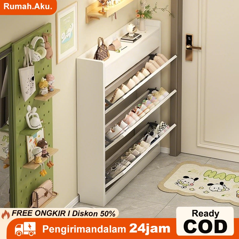 Lemari Sepatu Rak Sepatu Susun Lemari Sepatu Tertutup Lemari Sepatu Minimalis90*17*120cm[GaransiLimaTahun]